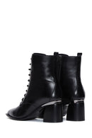Women's Black Leather Zippered Heeled Boots | Derimod