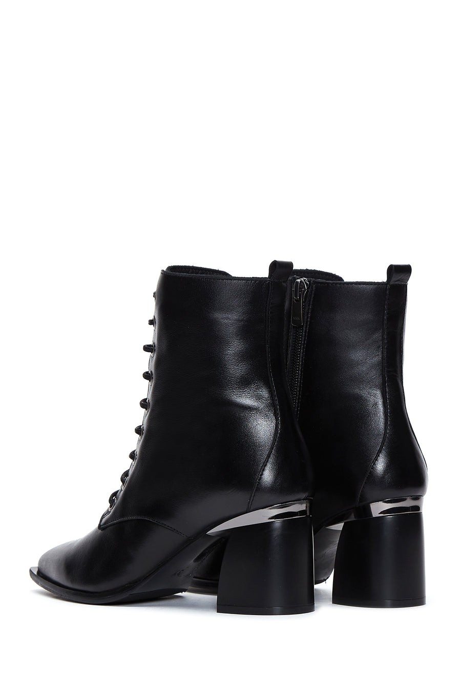 Women's Black Leather Zippered Heeled Boots