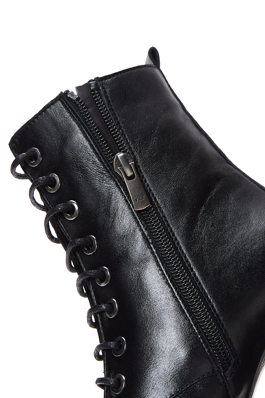 Women's Black Leather Zippered Heeled Boots