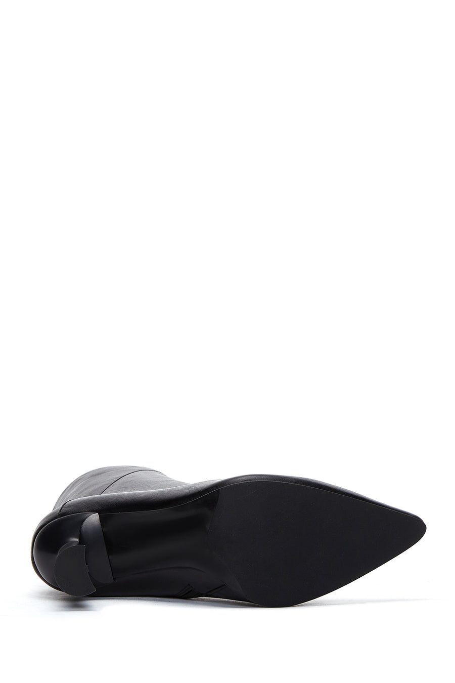 Women's Black Zippered Thin Heeled Leather Boots