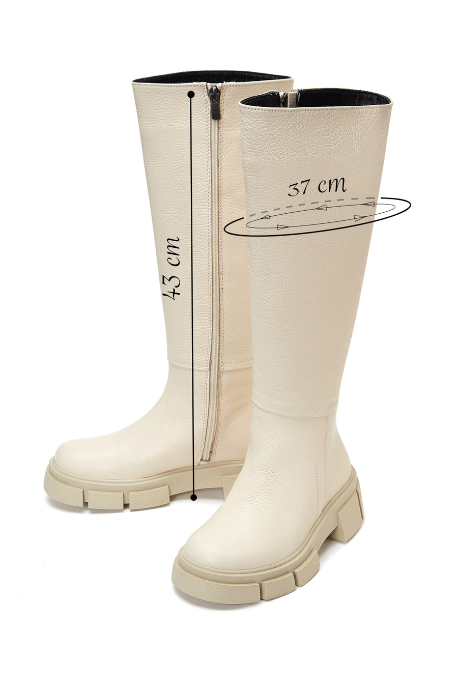 Women's Beige Zippered Leather Boots