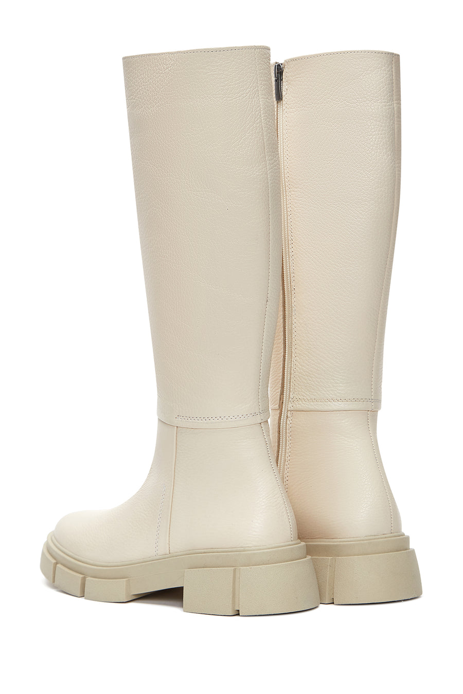 Women's Beige Zippered Leather Boots