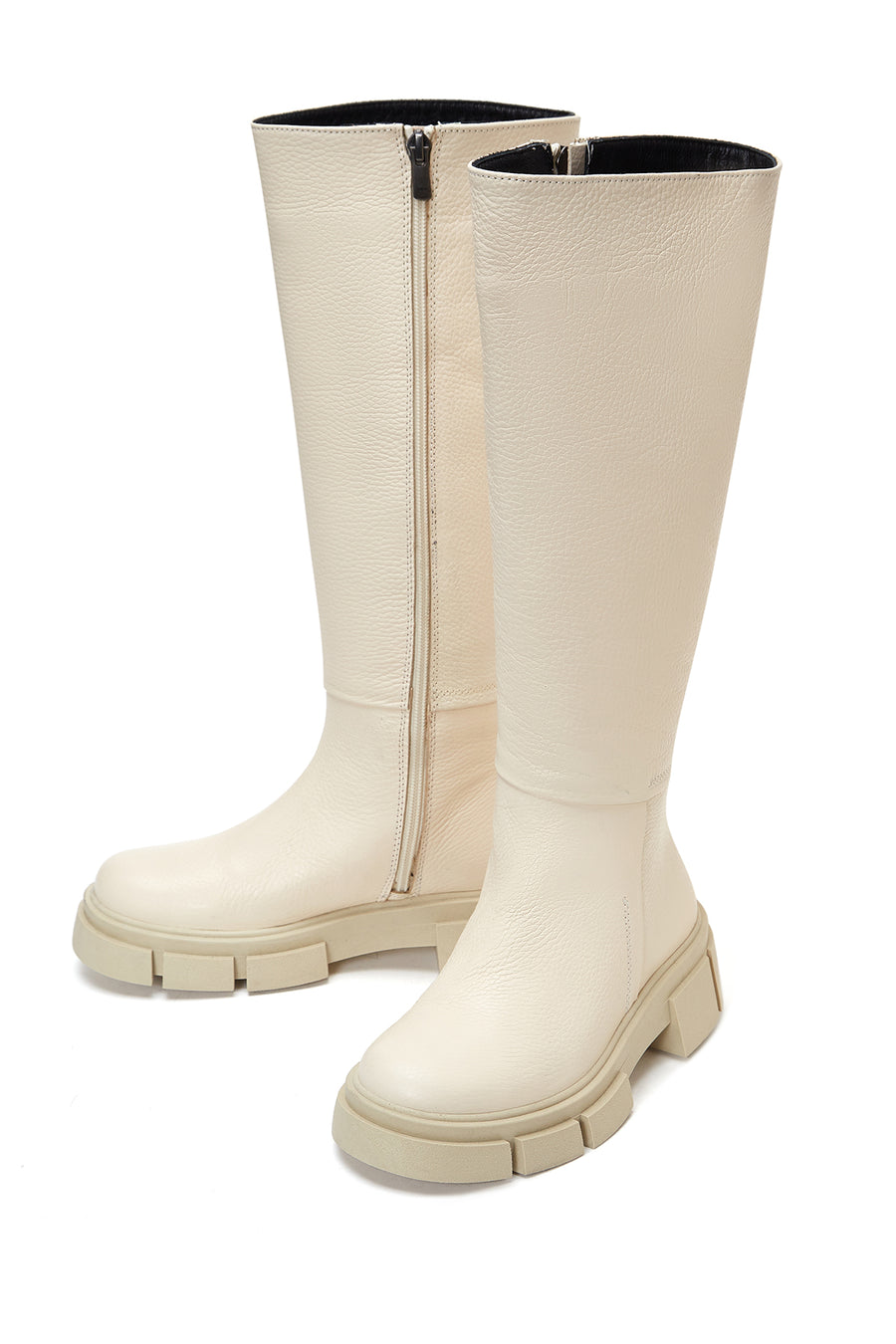Women's Beige Zippered Leather Boots