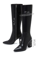 Women's Black Leather Heeled Boots | Derimod