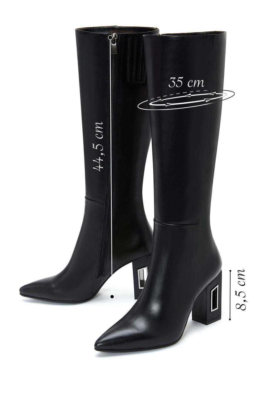 Women's Black Leather Heeled Boots