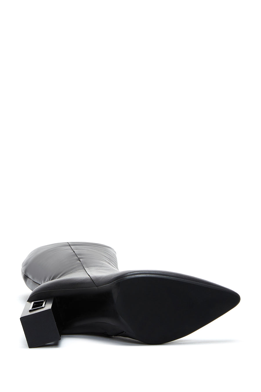 Women's Black Leather Heeled Boots