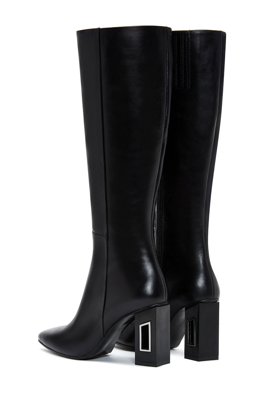 Women's Black Leather Heeled Boots