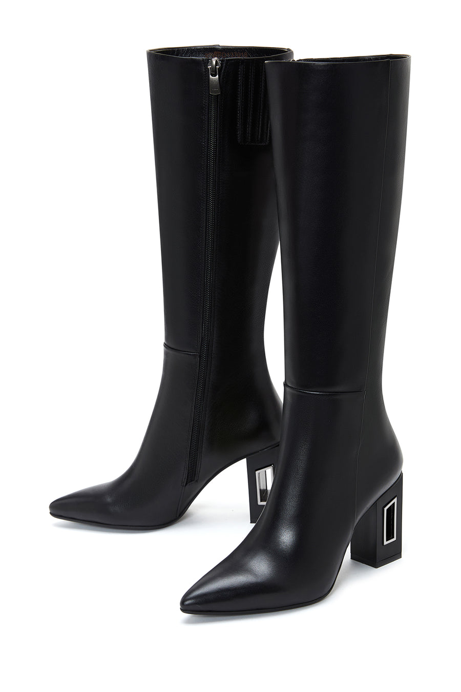 Women's Black Leather Heeled Boots