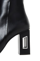 Women's Black Leather Heeled Boots | Derimod