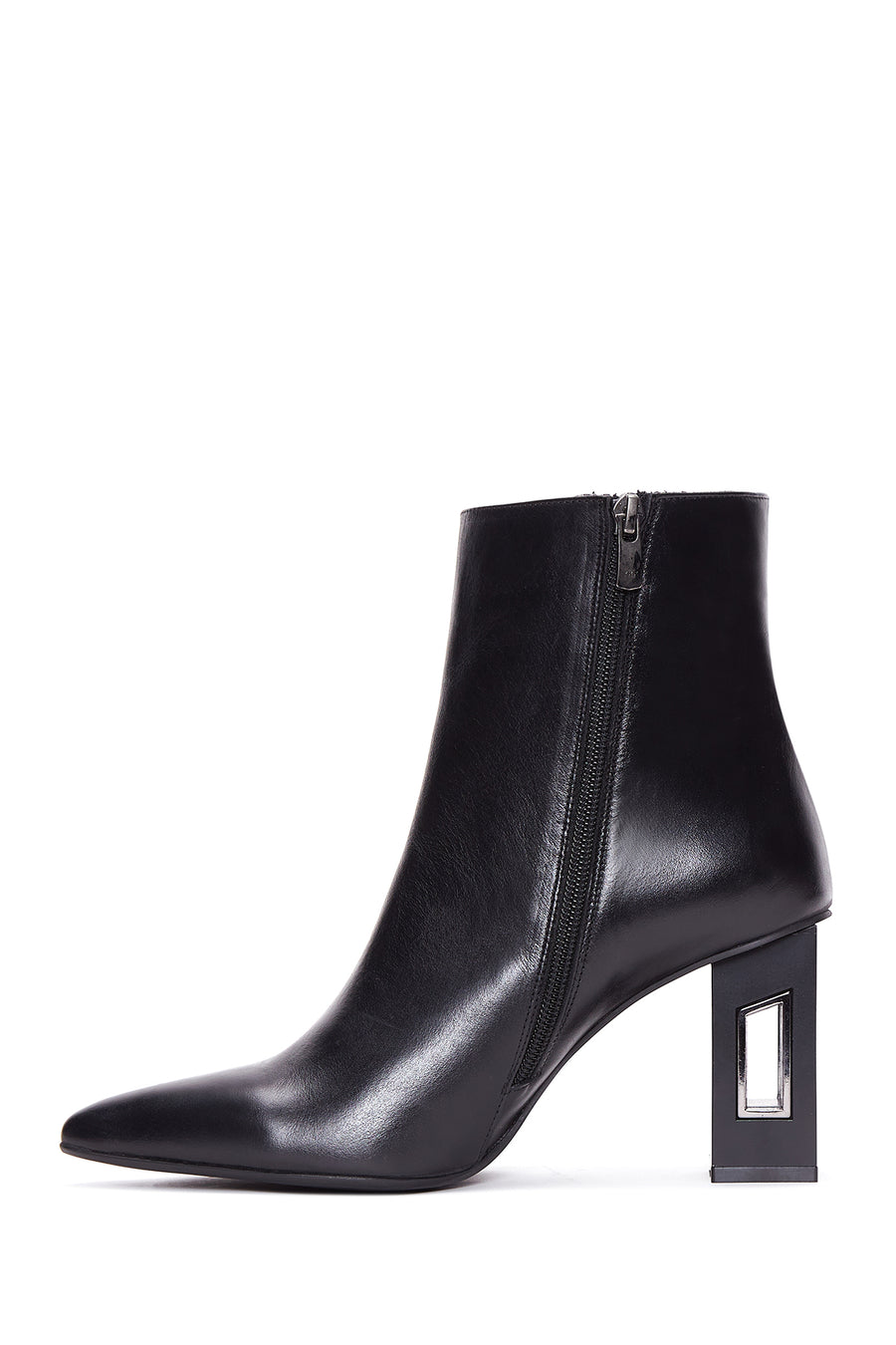 Women's Black Leather Zippered Classic Heeled Classic Boots