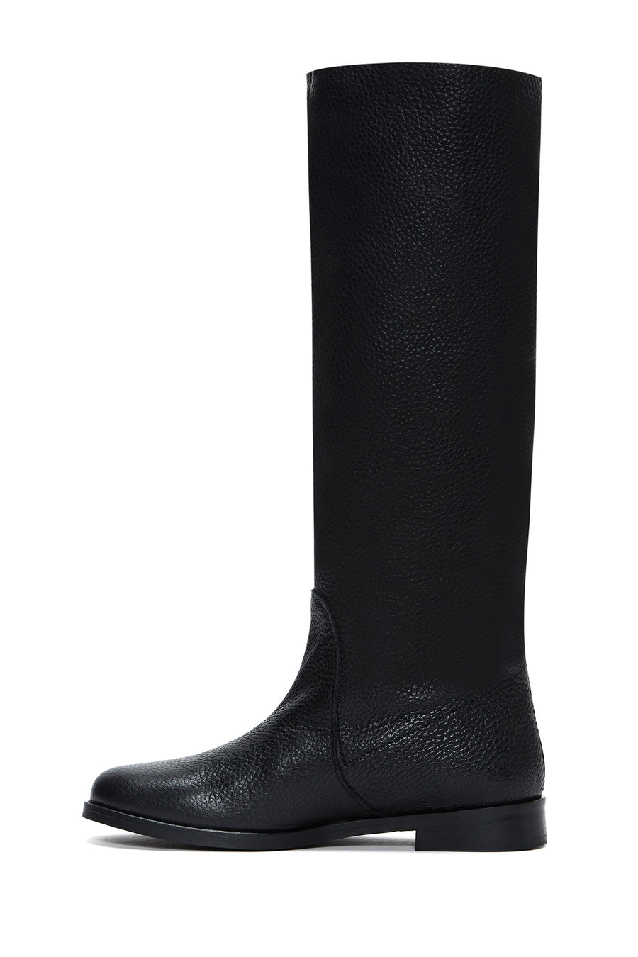 Women's Black Leather Flat Boots
