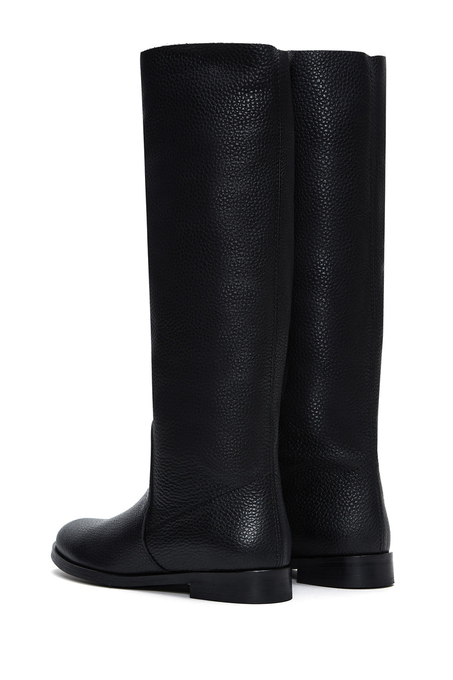 Women's Black Leather Flat Boots