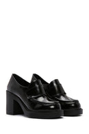 Women's Black Patent Leather Heeled Loafer | Derimod