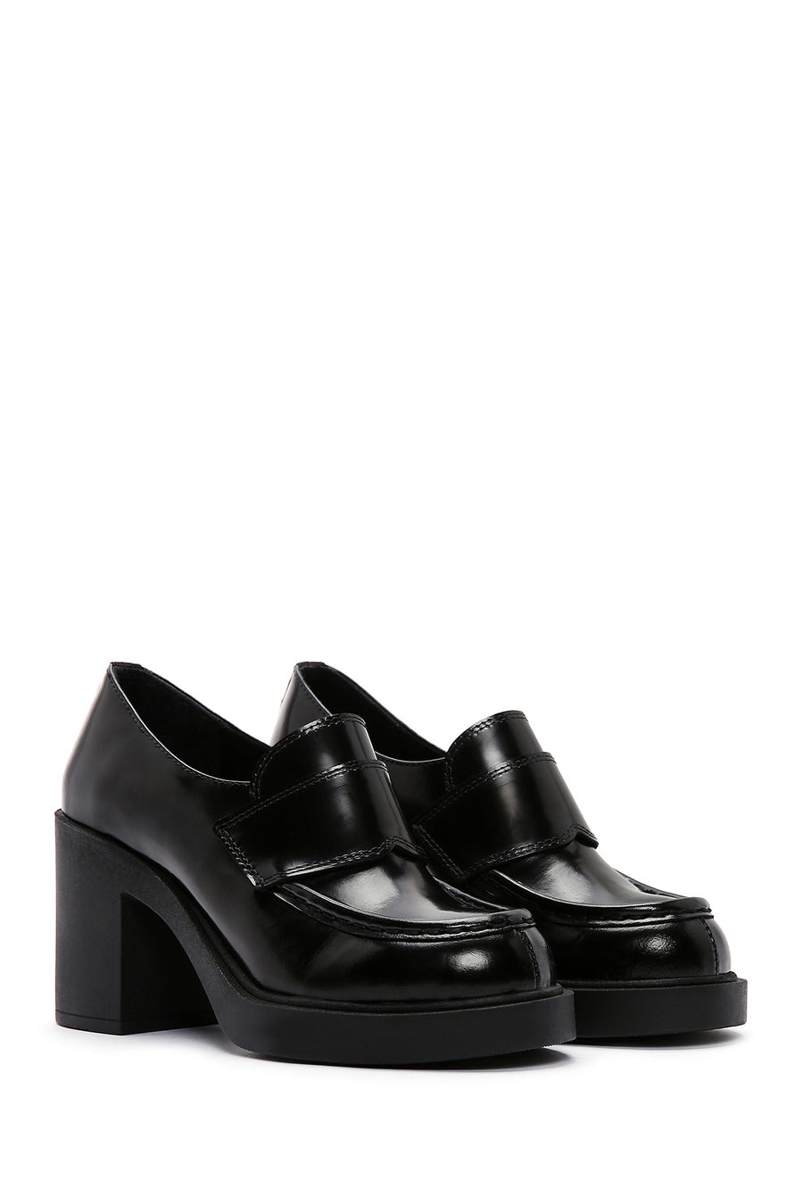 Women's Black Patent Leather Heeled Loafer