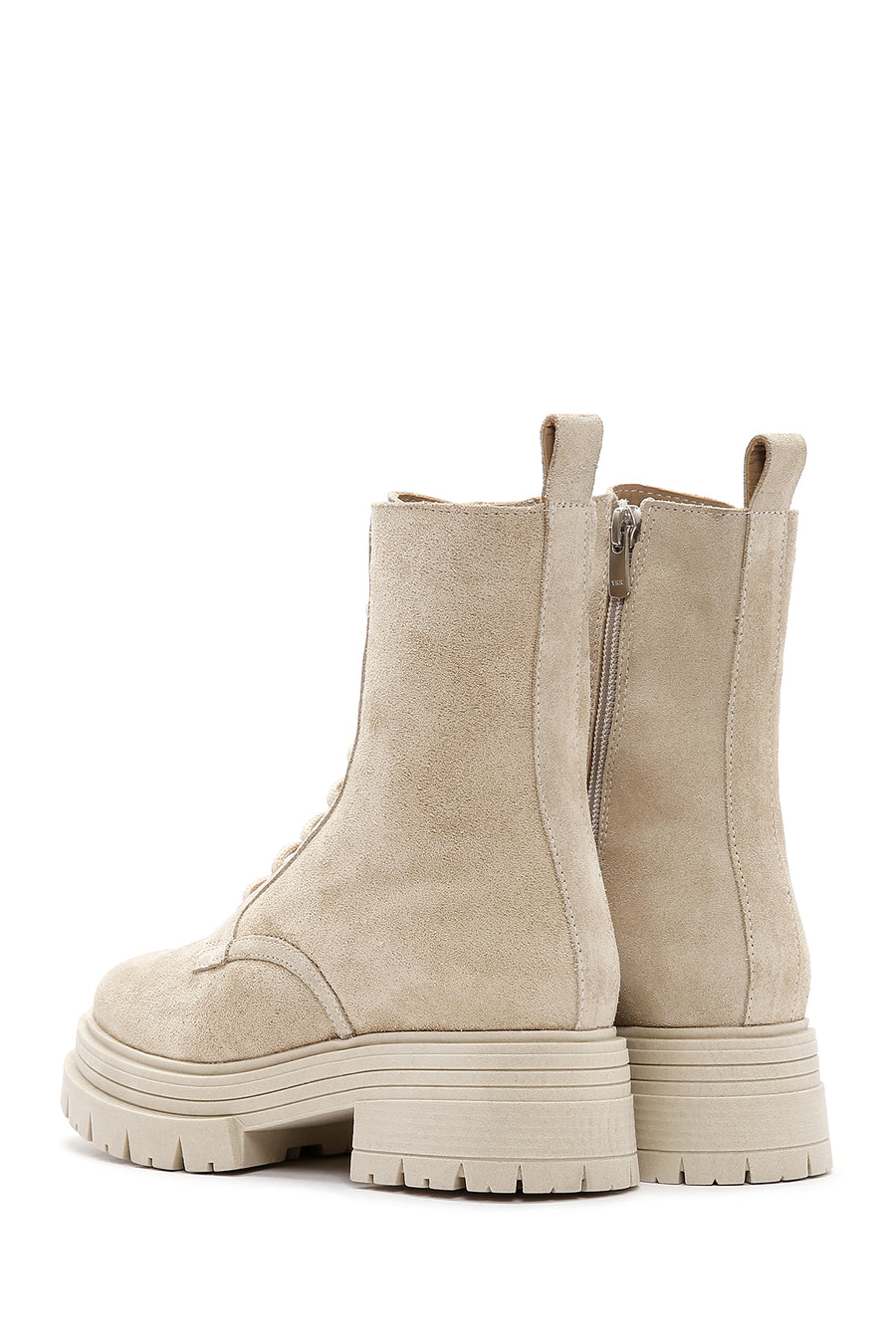 Women's Beige Thick Soled Suede Leather Boots