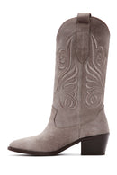 Women's Mink Suede Leather Heeled Cowboy Boots | Derimod