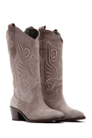 Women's Mink Suede Leather Heeled Cowboy Boots | Derimod