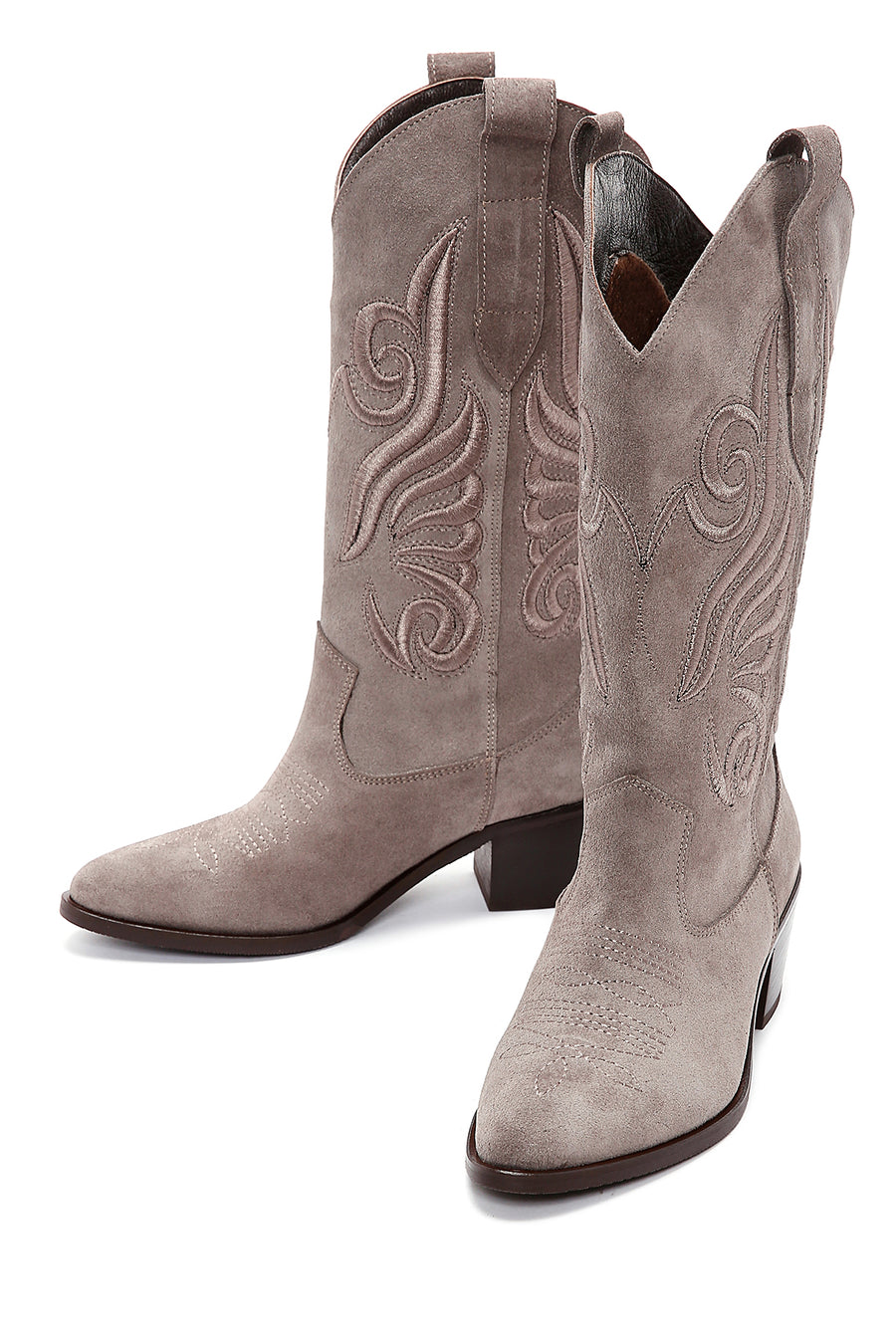 Women's Mink Suede Leather Heeled Cowboy Boots