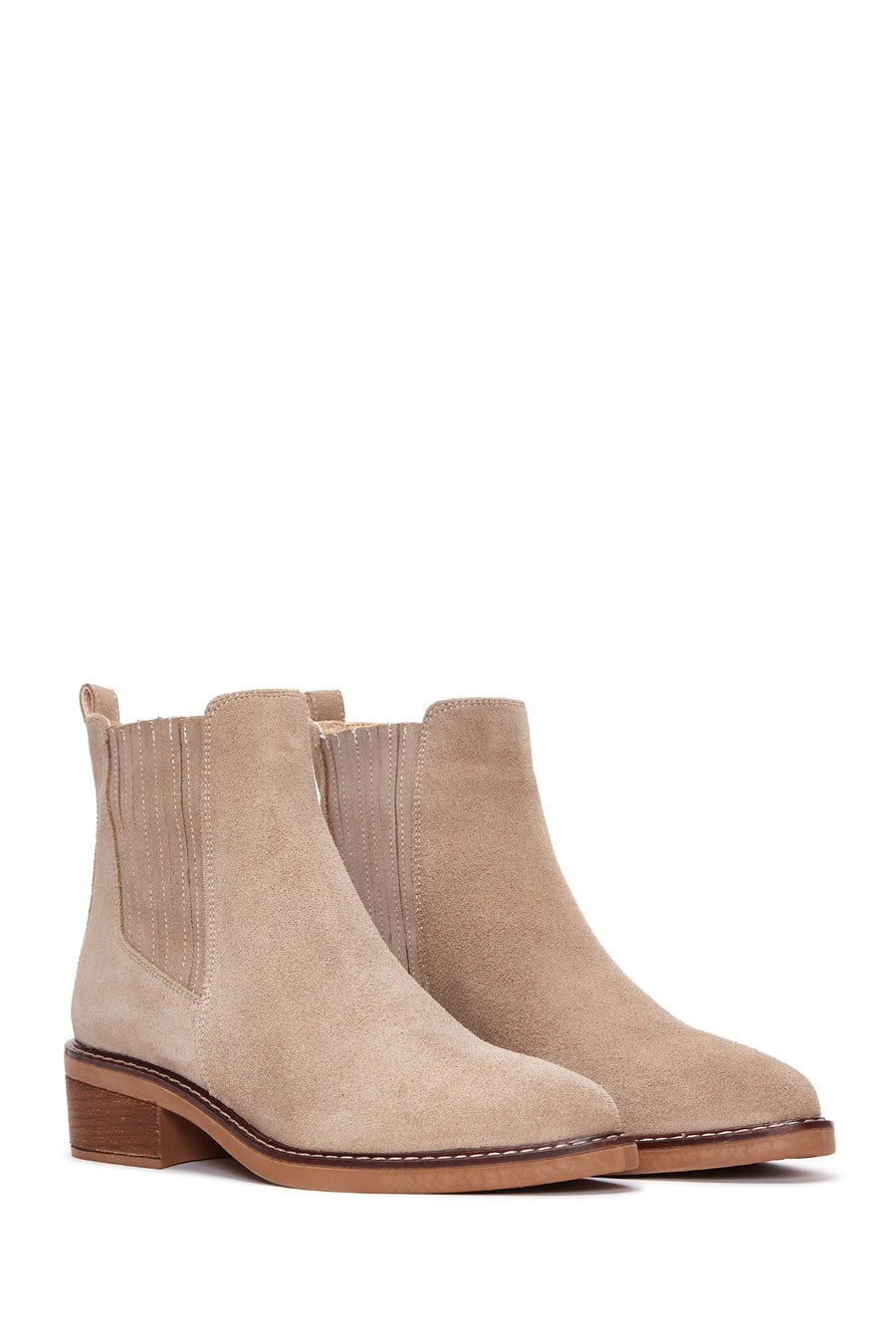 Women's Beige Suede Leather Chelsea Boots