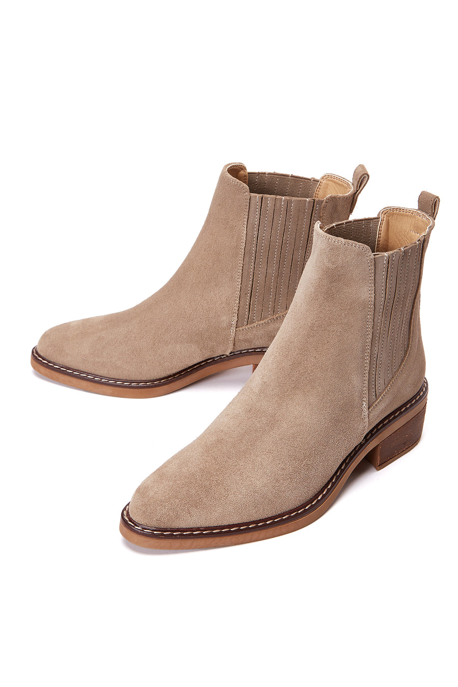Women's Beige Suede Leather Chelsea Boots
