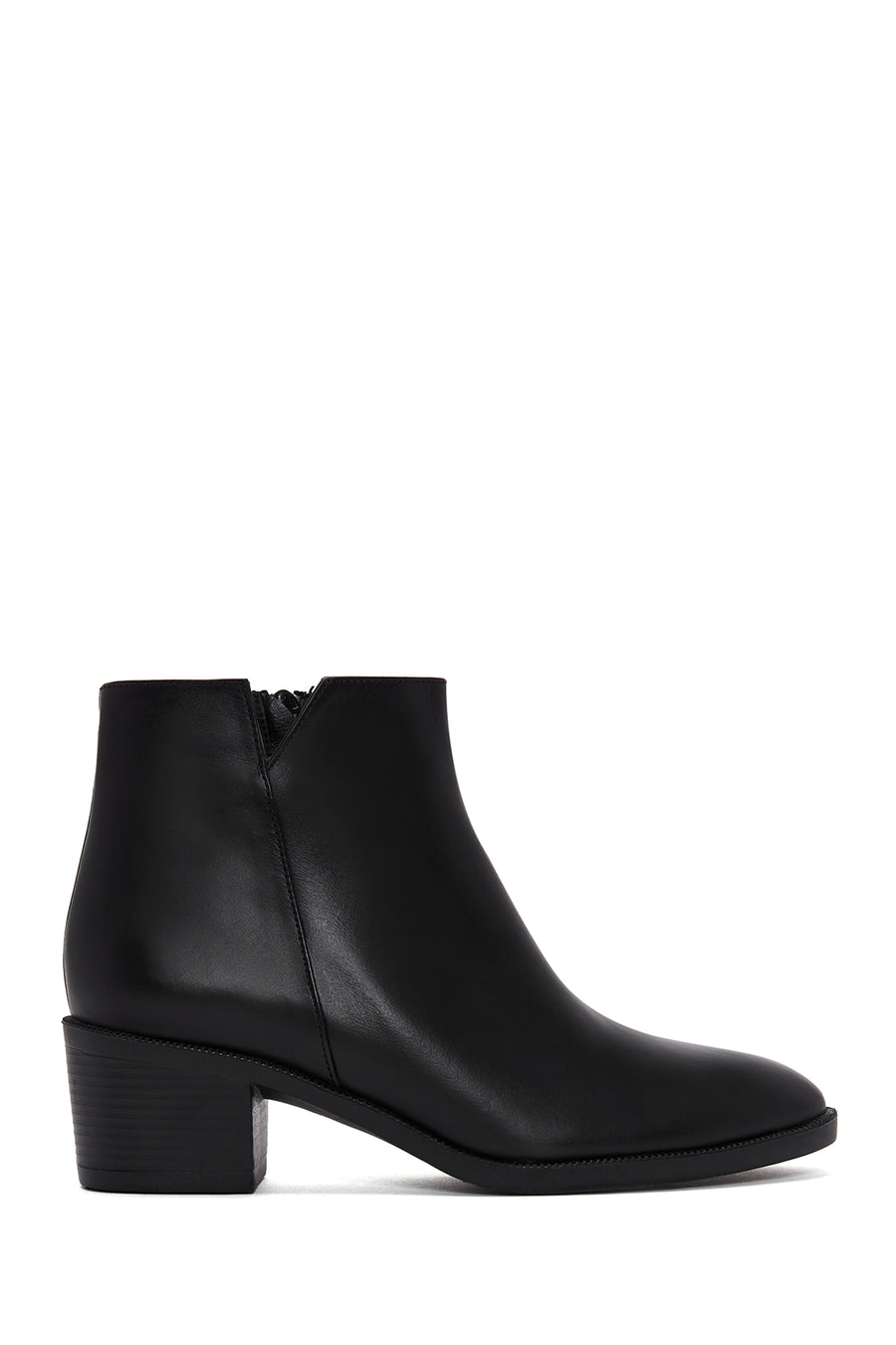 Women's Black Zipper Heeled Leather Classic Boots 23WFD160818 | Derimod