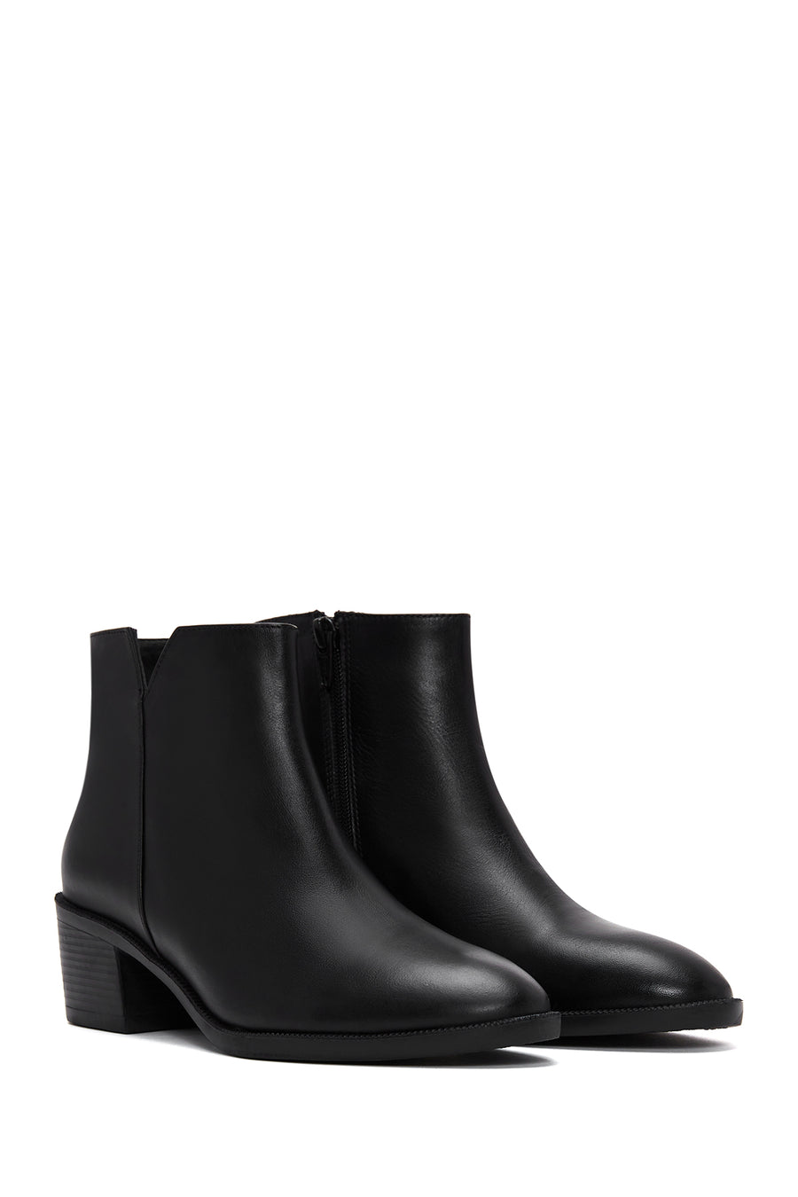 Women's Black Zipper Heeled Leather Classic Boots