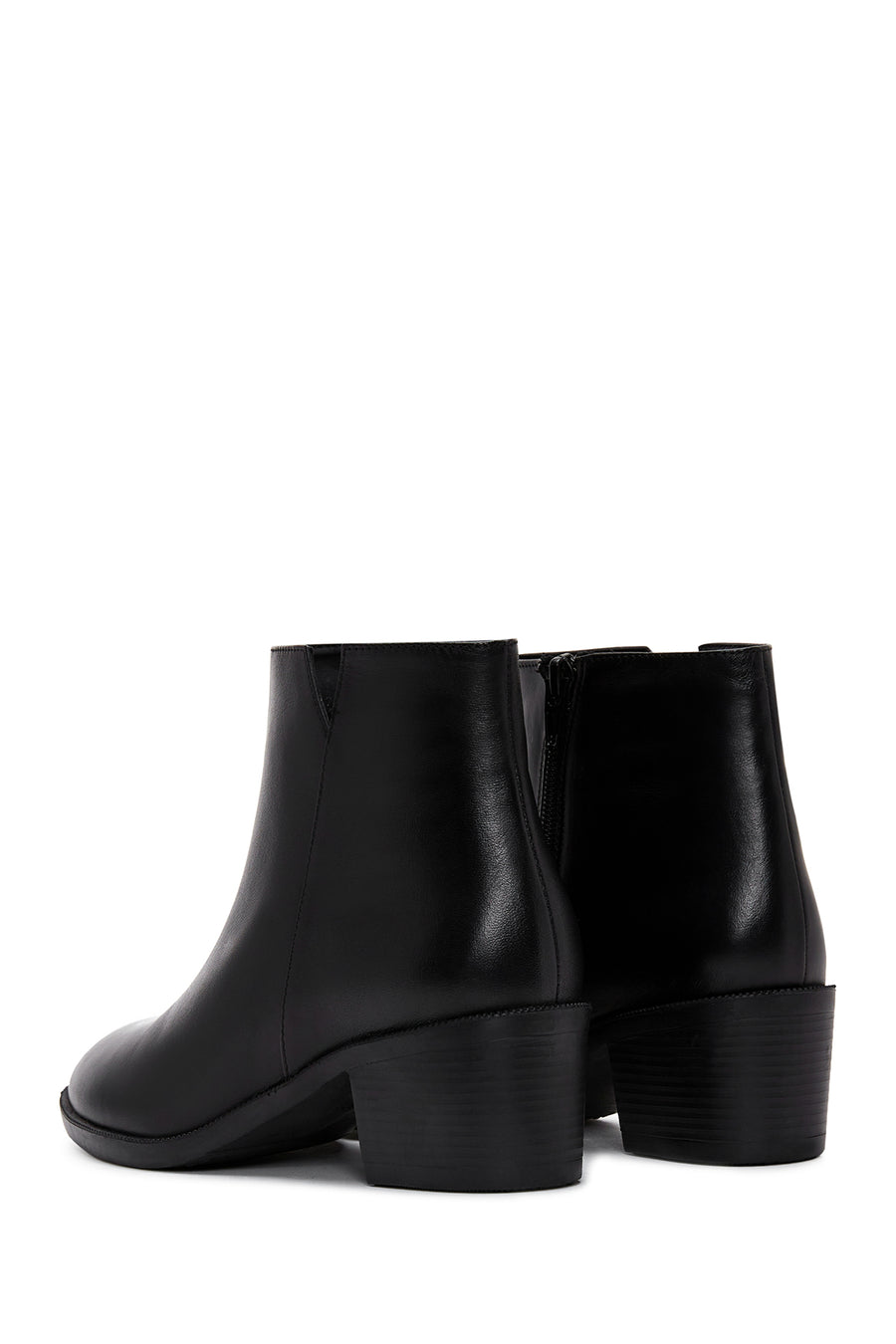 Women's Black Zipper Heeled Leather Classic Boots