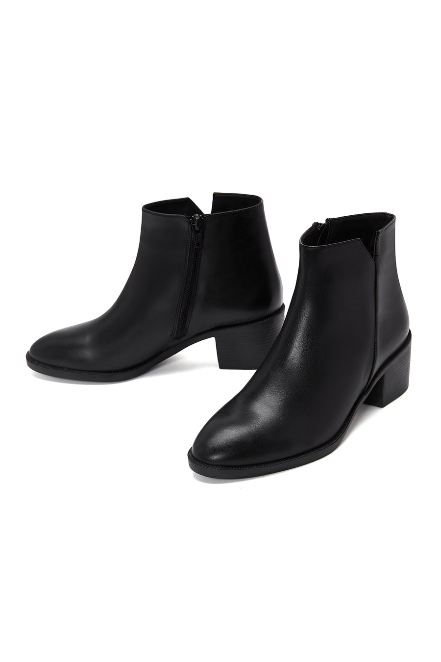 Women's Black Zipper Heeled Leather Classic Boots