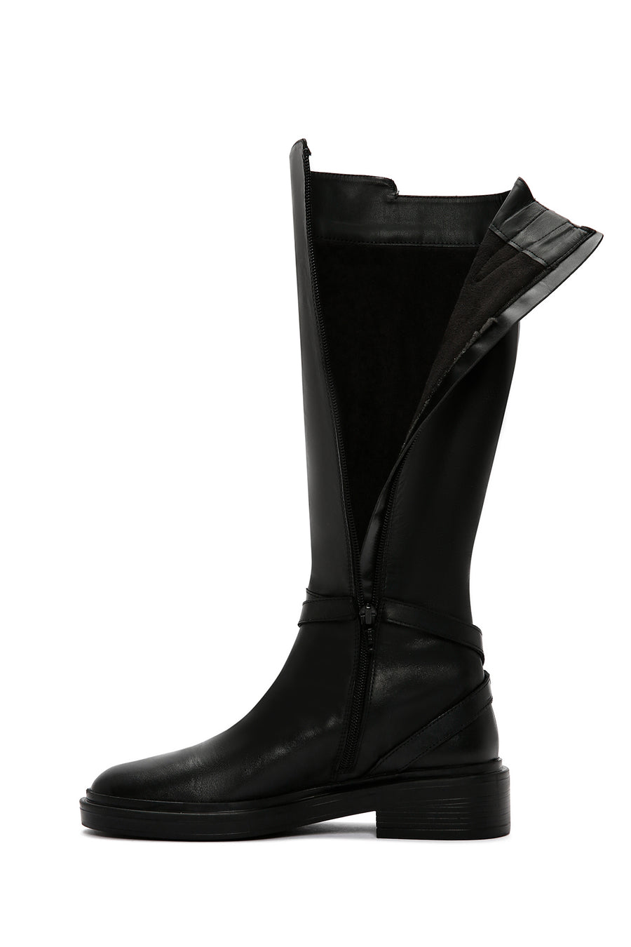 Women's Black Accessory Detailed Zippered Leather Boots