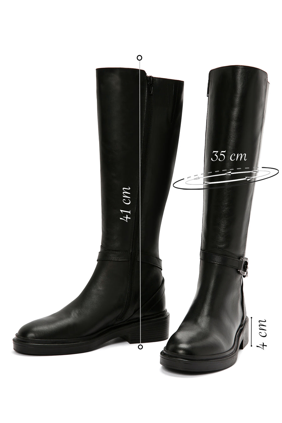 Women's Black Accessory Detailed Zippered Leather Boots