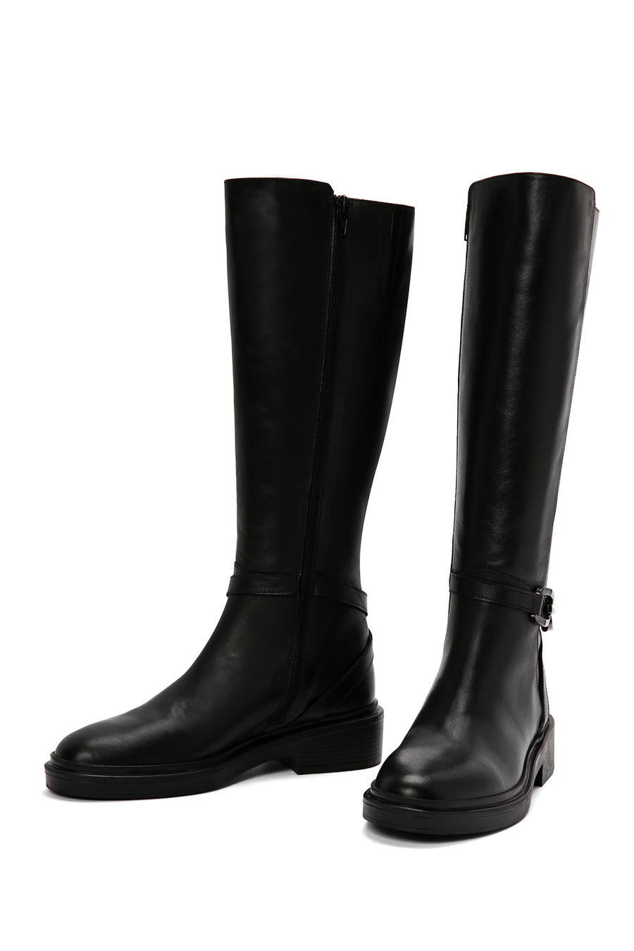 Women's Black Accessory Detailed Zippered Leather Boots