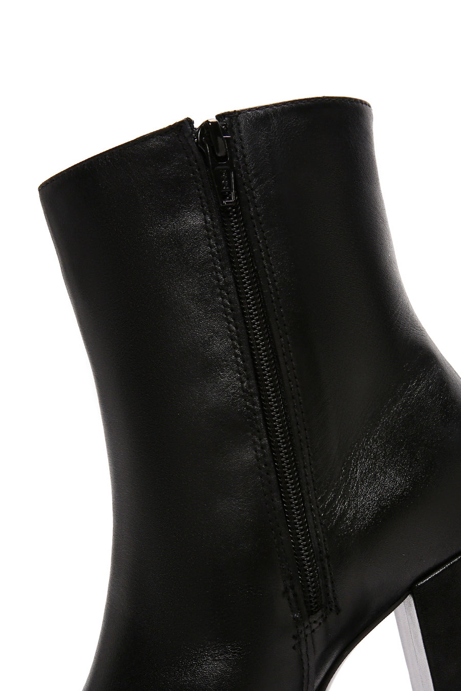 Women's Black Zippered Thick High Heel Leather Boots