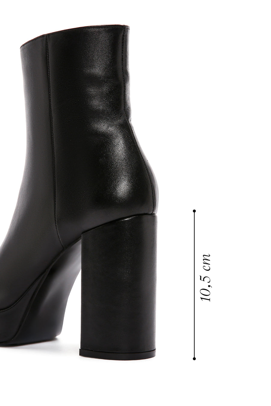 Women's Black Zippered Thick High Heel Leather Boots