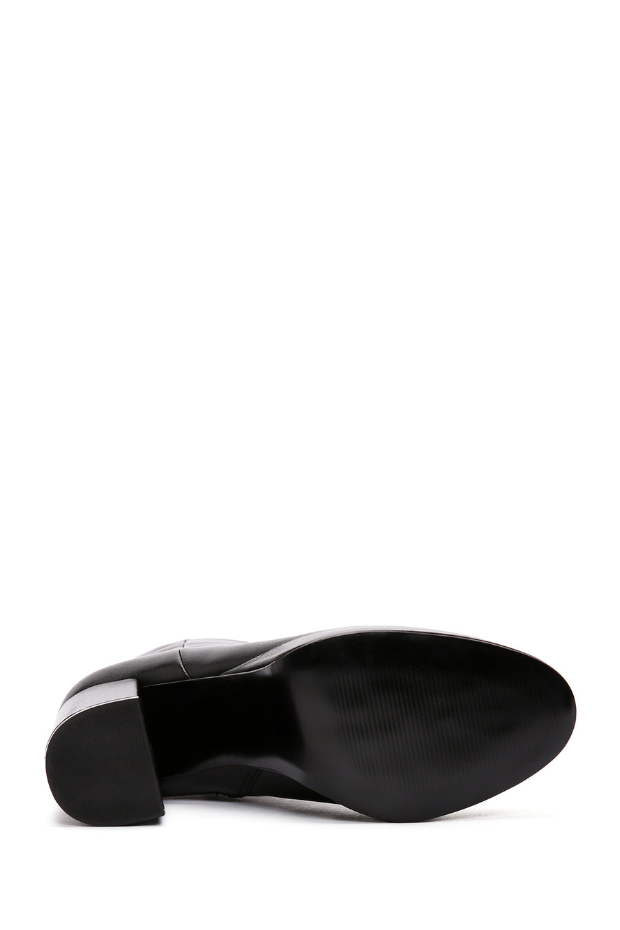 Women's Black Zippered Thick High Heel Leather Boots