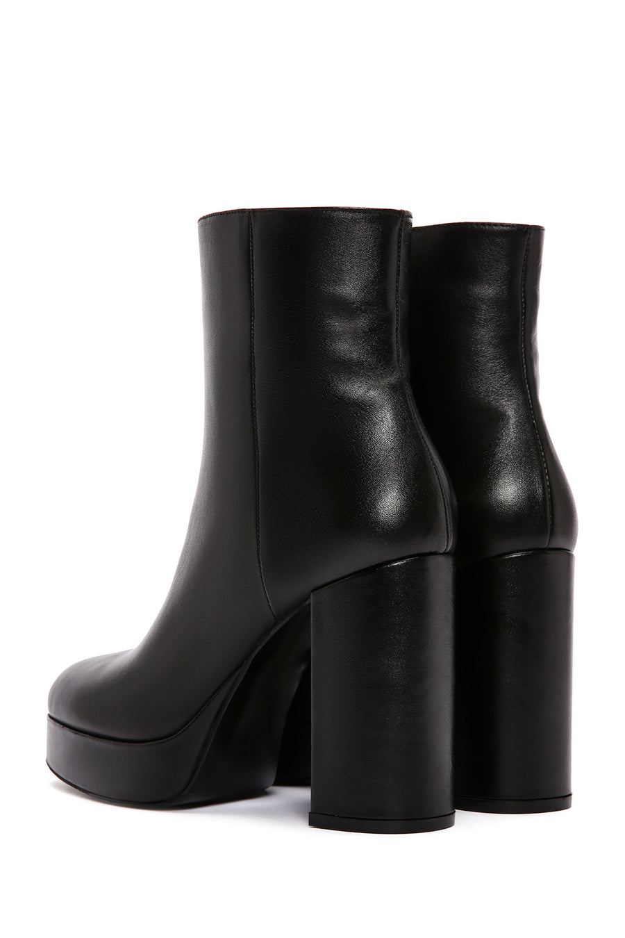 Women's Black Zippered Thick High Heel Leather Boots