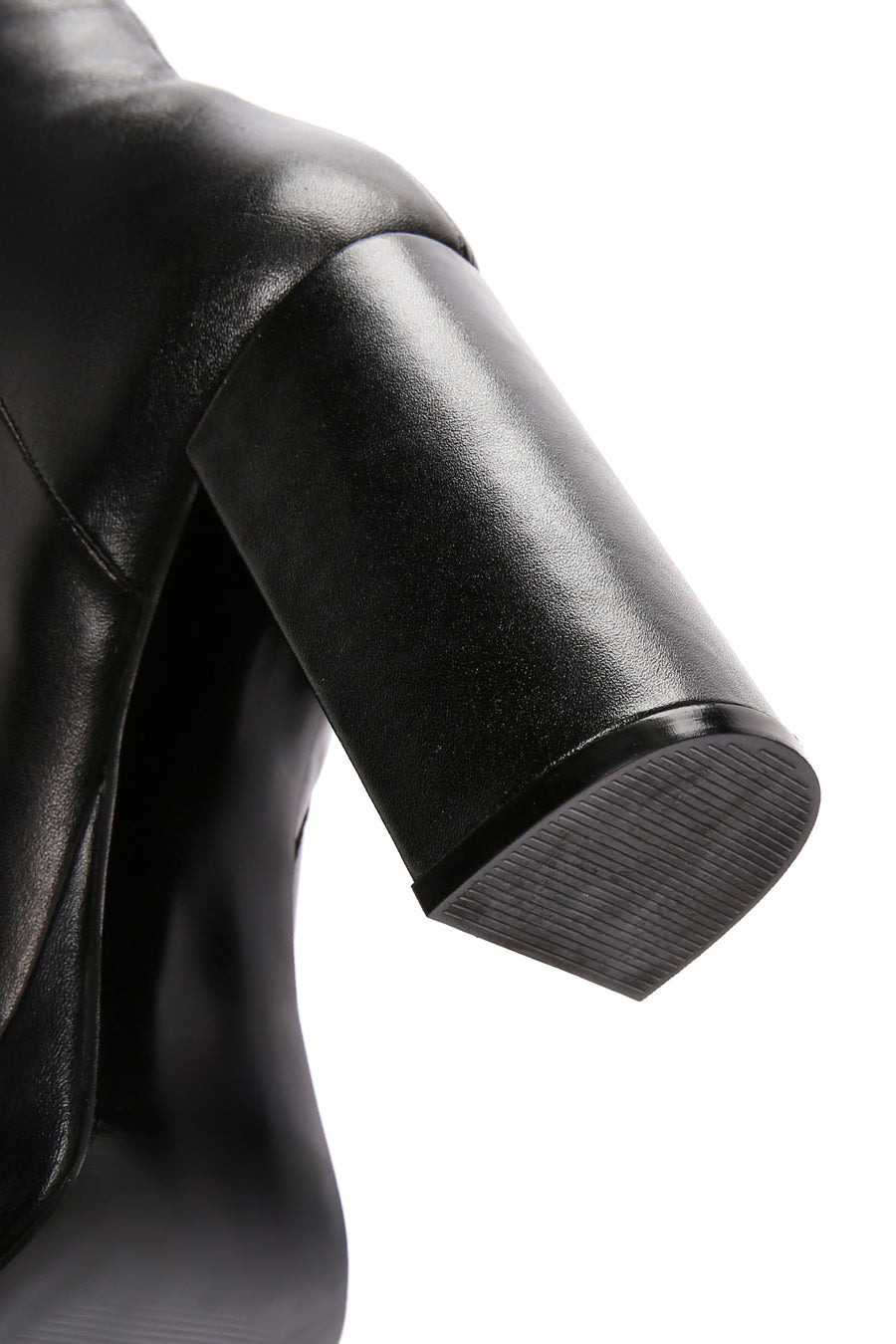 Women's Black Zippered Thick High Heel Leather Boots