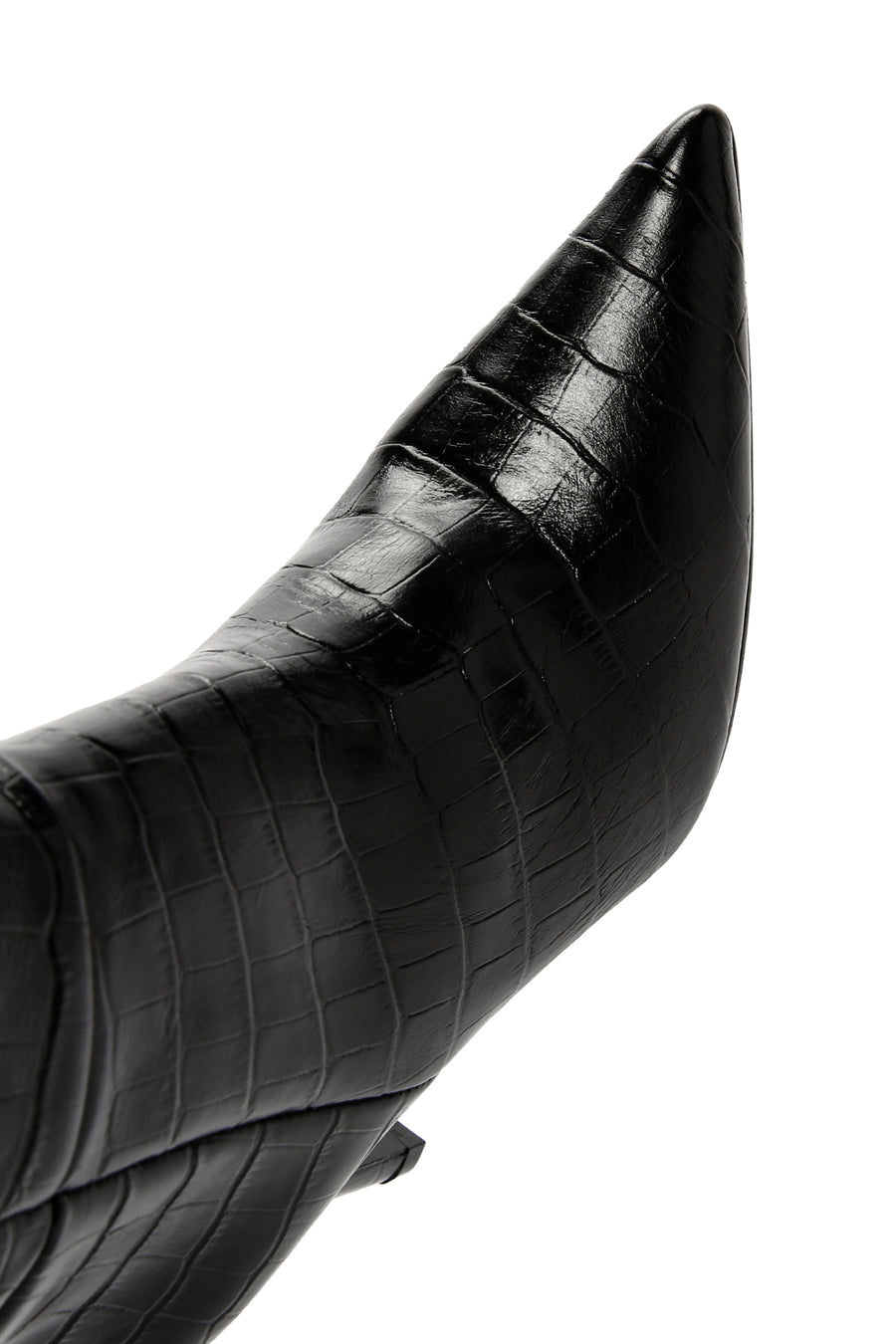Women's Black Crocodile Patterned Thin Heeled Leather Boots