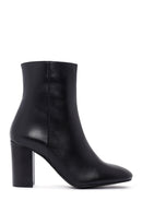Women's Black Heeled Zippered Leather Boots | Derimod