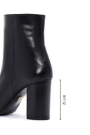 Women's Black Heeled Zippered Leather Boots | Derimod