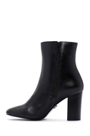 Women's Black Heeled Zippered Leather Boots | Derimod