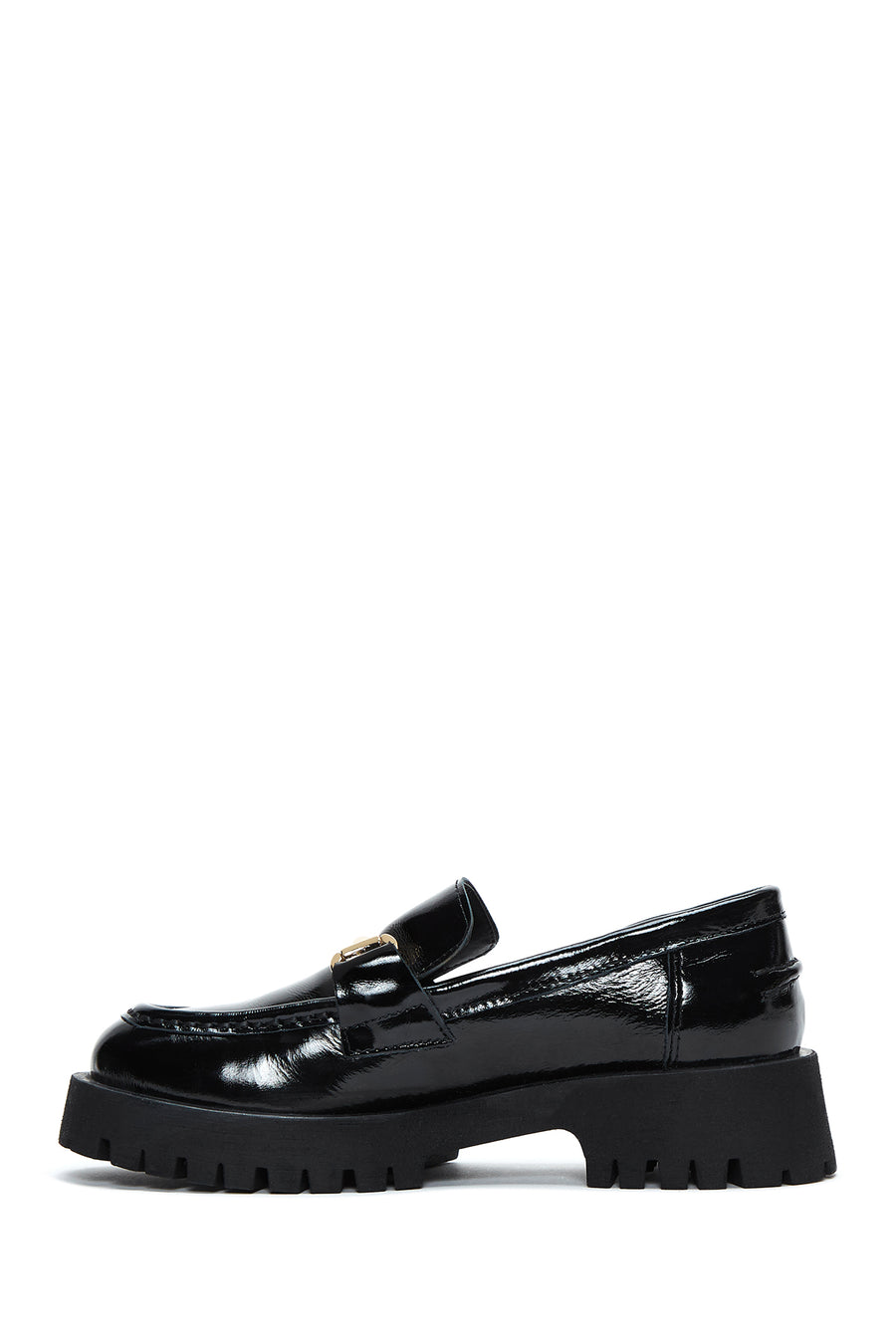Women's Black Patent Leather Buckle Loafer