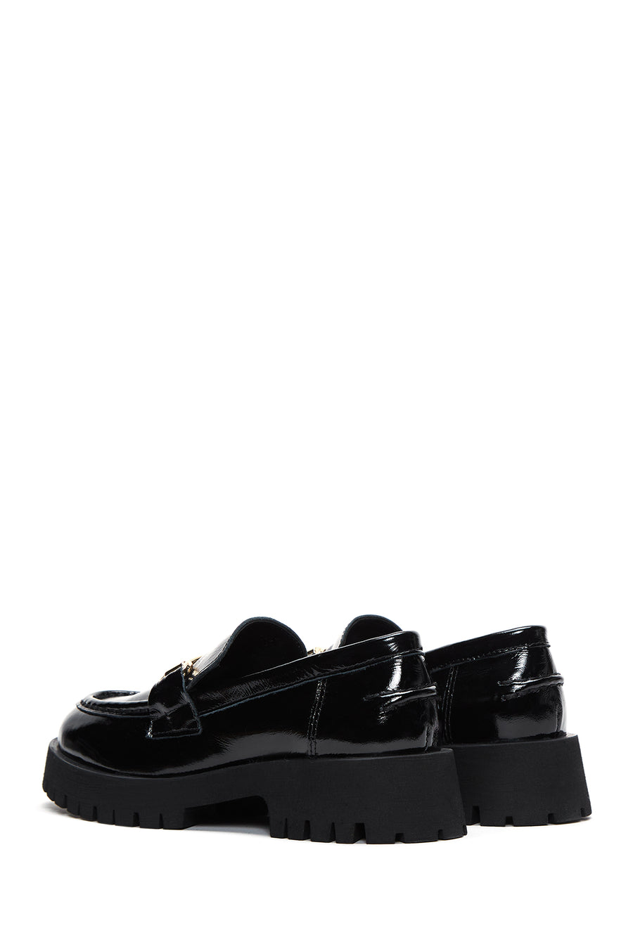 Women's Black Patent Leather Buckle Loafer