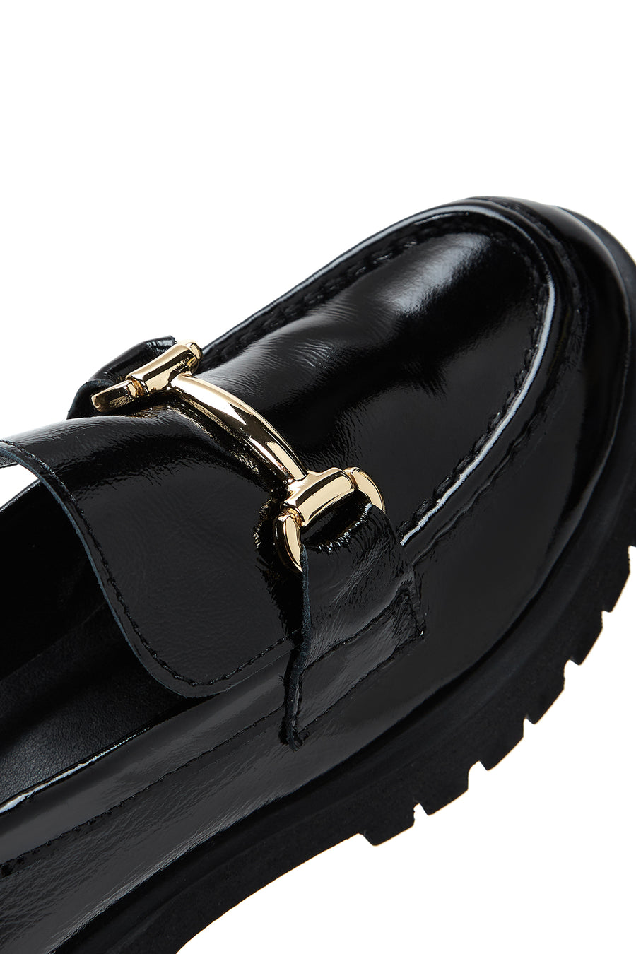 Women's Black Patent Leather Buckle Loafer
