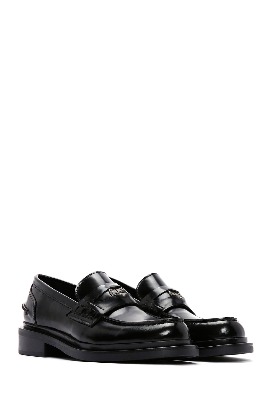 Women's Black Leather Patent Leather Masculine Loafer