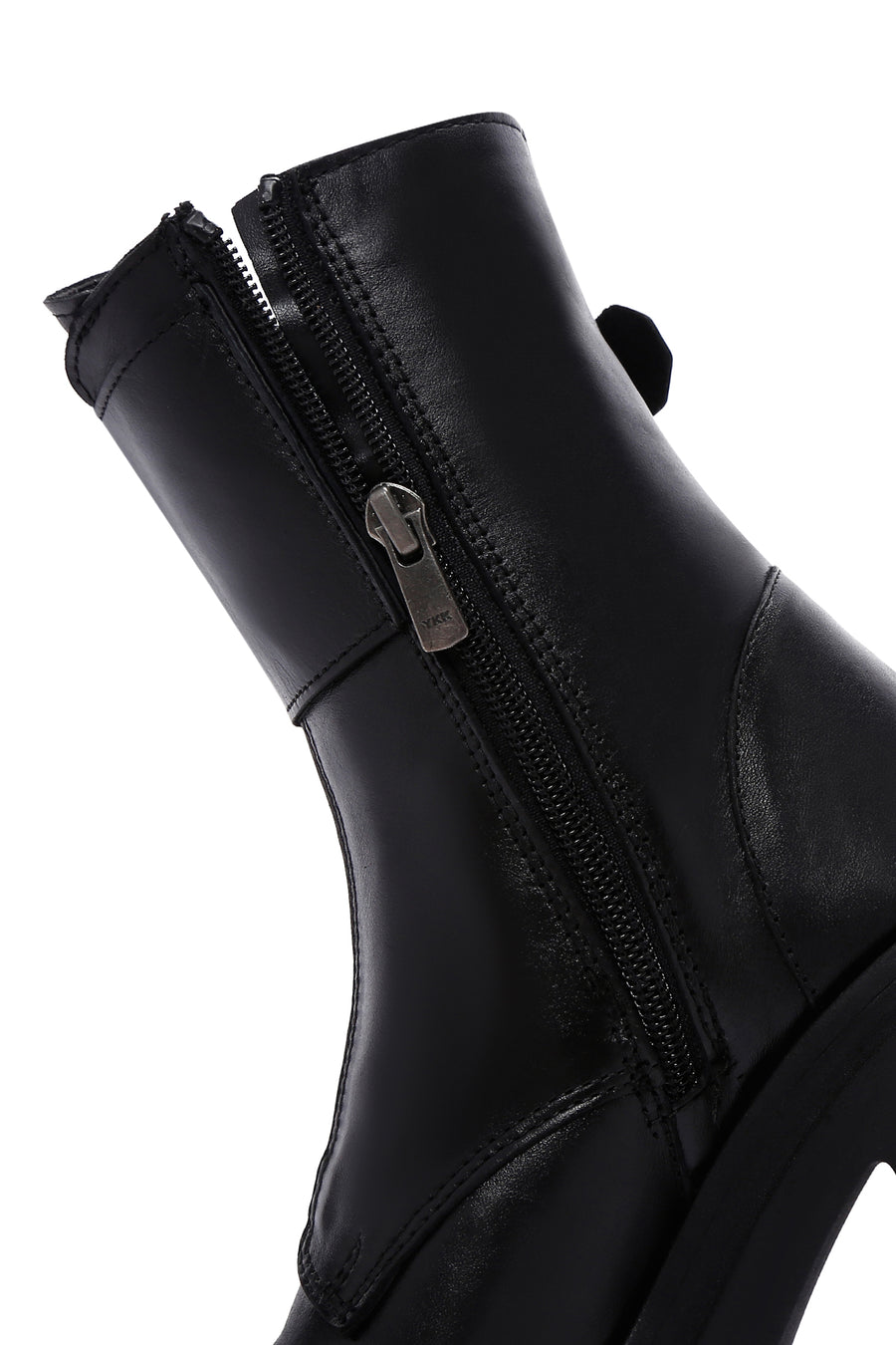 Women's Black Leather Buckle Heeled Boots