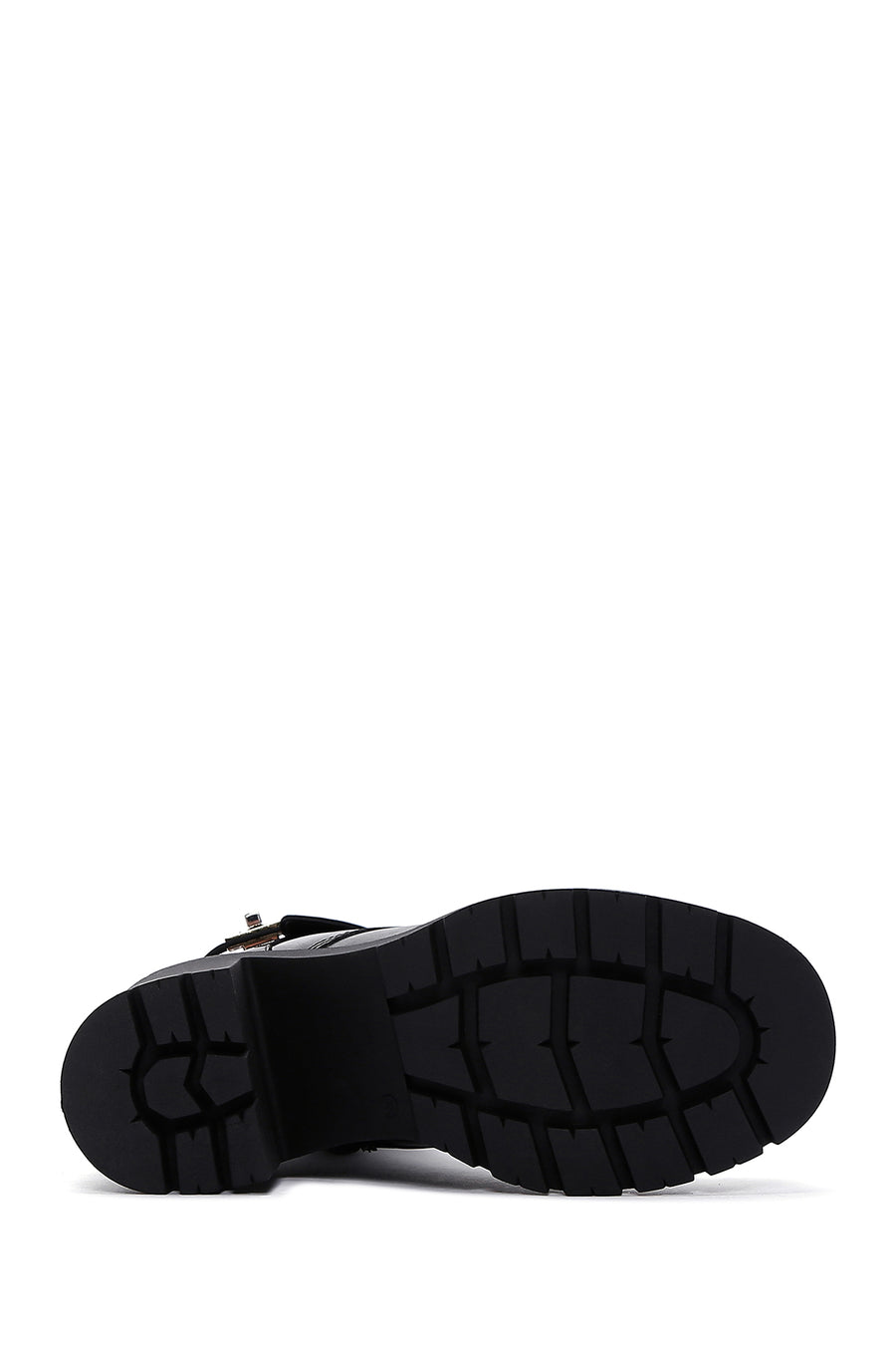 Women's Black Leather Buckle Heeled Boots