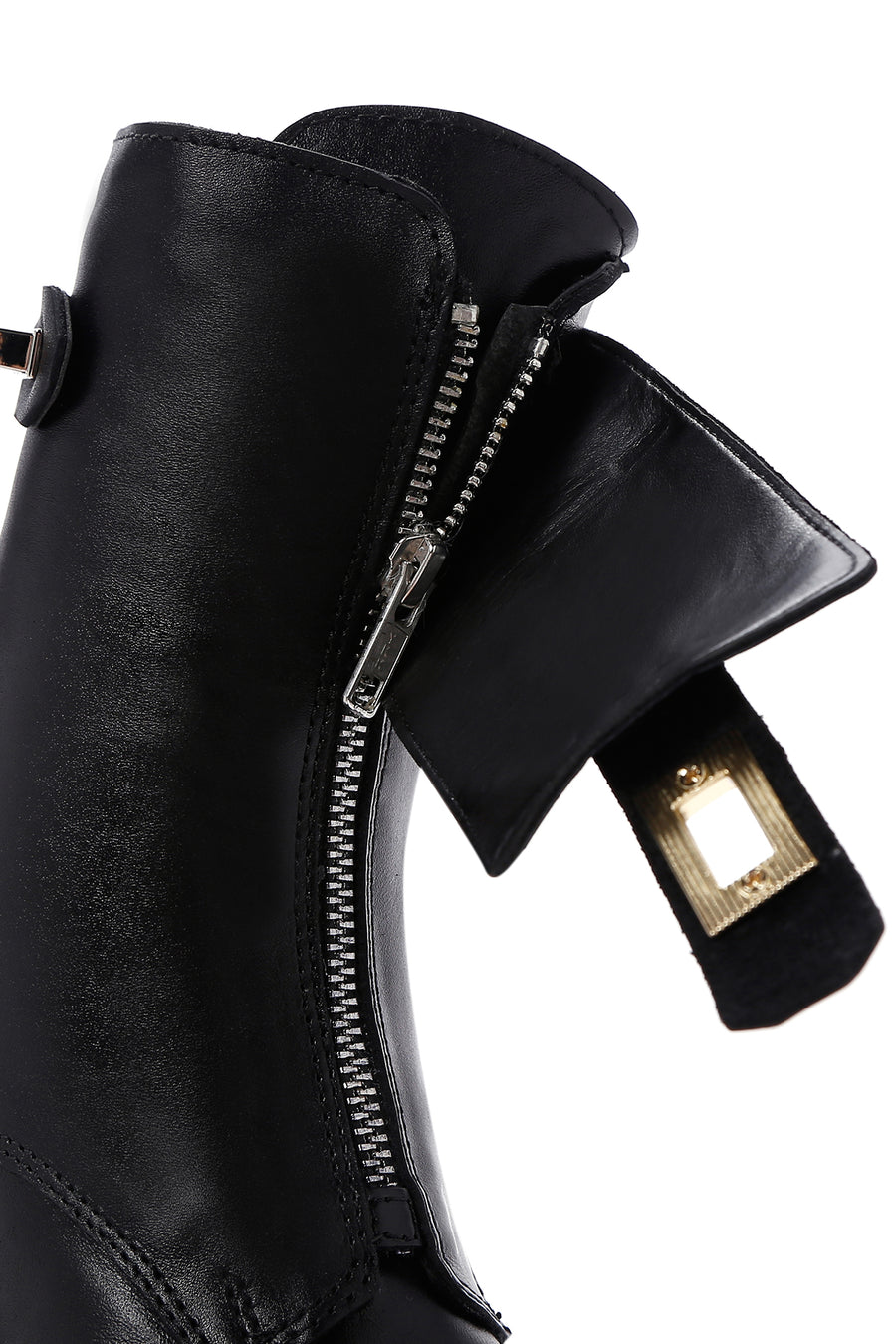 Women's Black Leather Buckle Heeled Boots