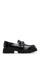 Women's Black Patent Leather Buckle Loafer | Derimod