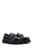 Women's Black Patent Leather Buckle Loafer | Derimod