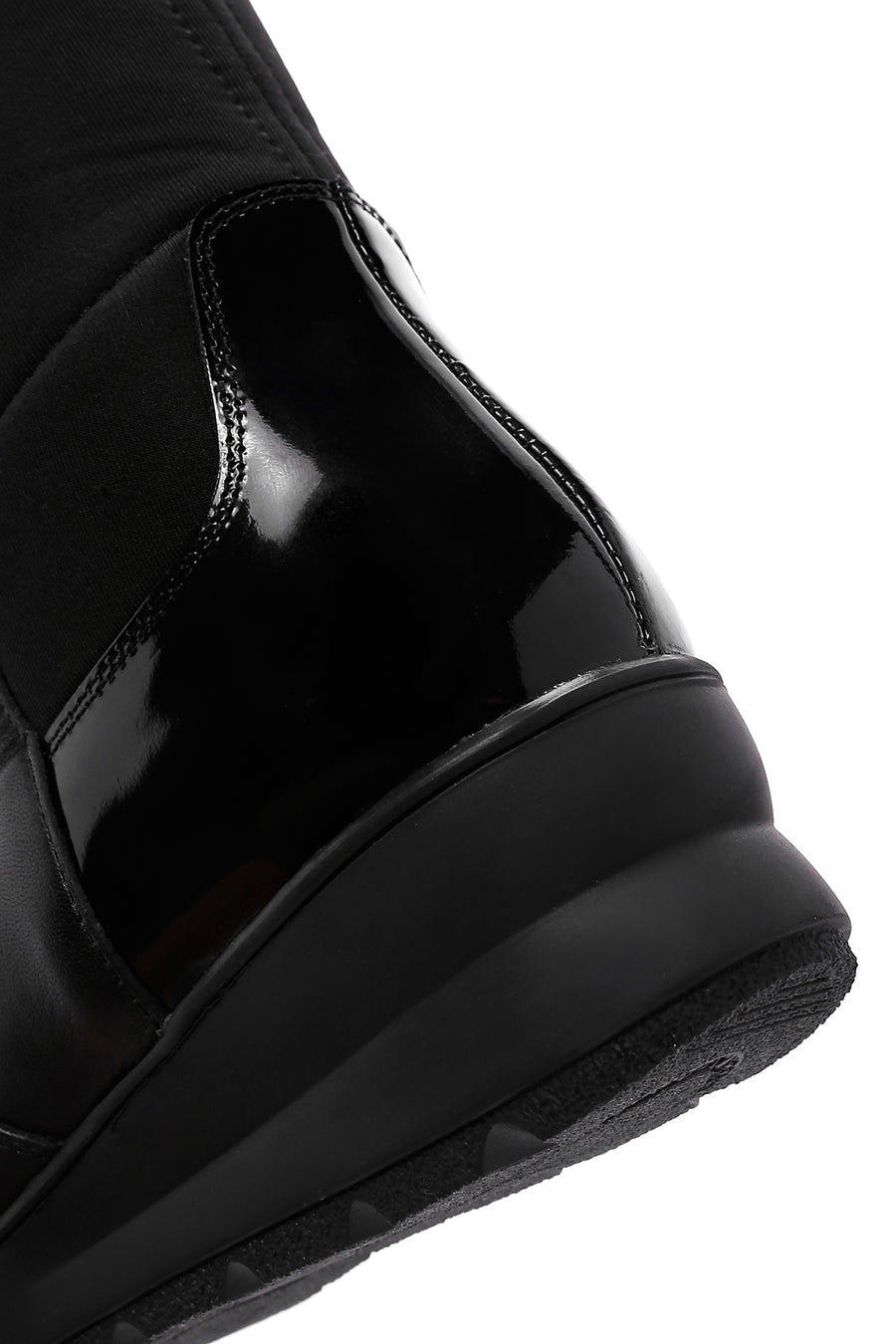Women's Black Zippered Wedge Heeled Casual Leather Boots